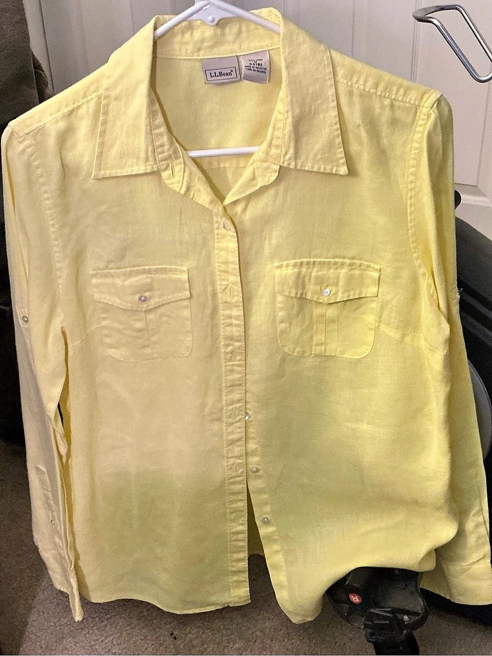 L.L.Bean Linen Button Down Shirt in Yellow Size Medium Like New